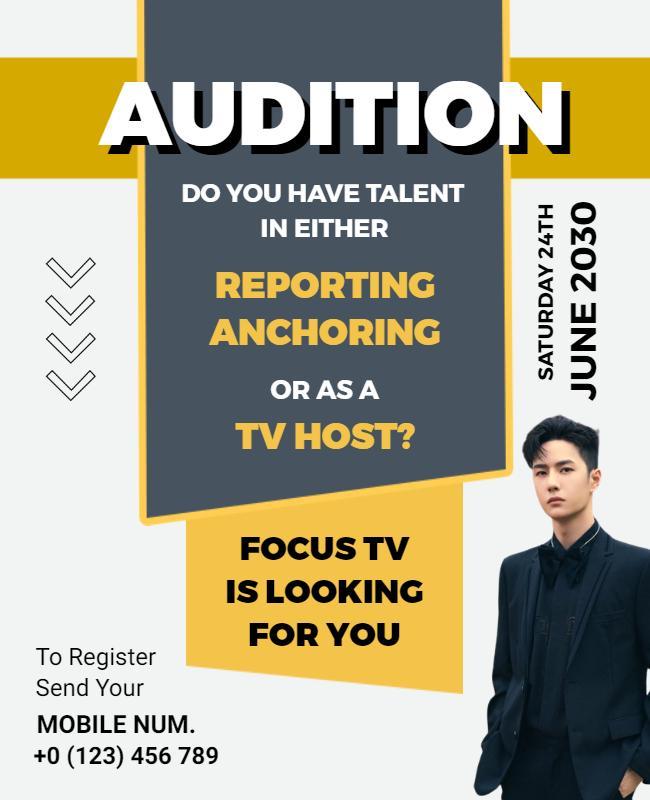 Audition for Tv Reporting Talent Flyer Template