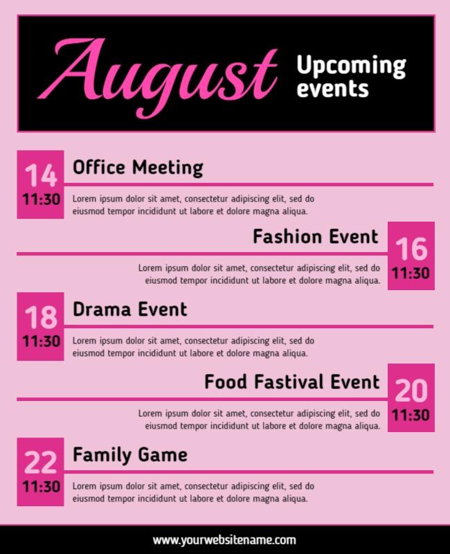 August Event Schedule Announcement Flyer Template