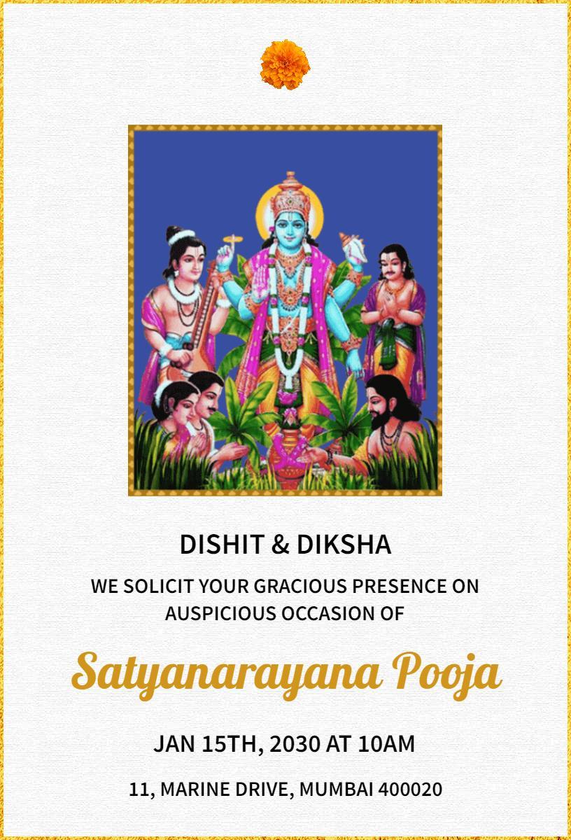 Auspicious Satyanarayana Pooja Celebration Invitation Template