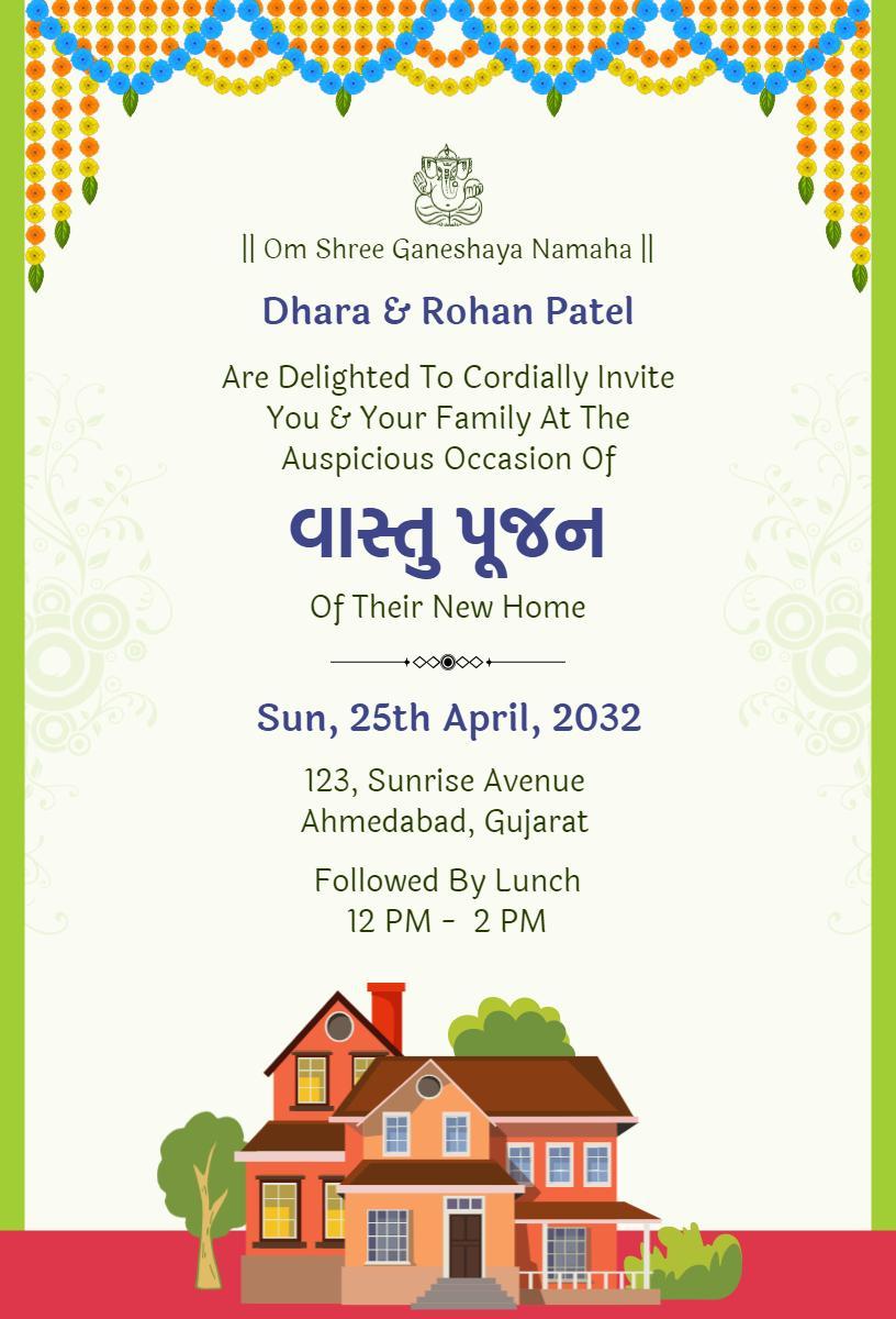 Auspicious Vastu Pooja New Home Blessing Invitation Template