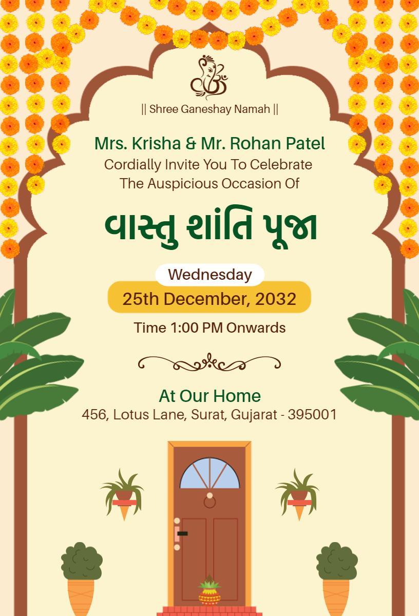 Auspicious Vastu Shanti Pooja Ceremony Invitation Template