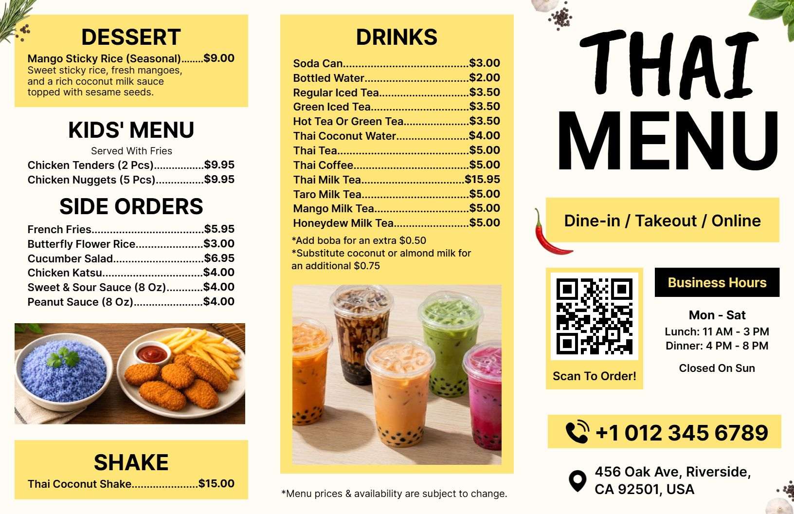 Authentic Appetizers and Enticing Main Dishes Selection Thai Menu Template