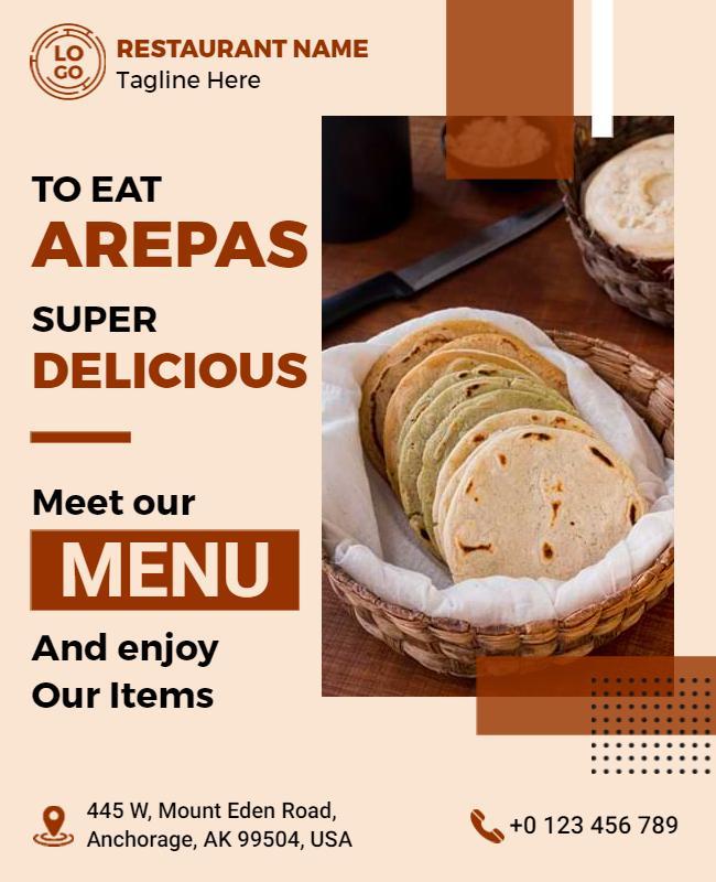 Authentic Arepas Restaurant Menu Flyer Template