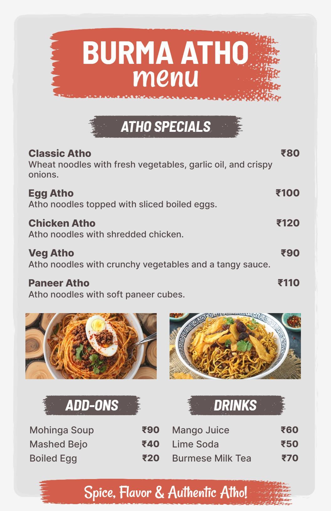 Authentic Burmese Atho Specialties Menu Template