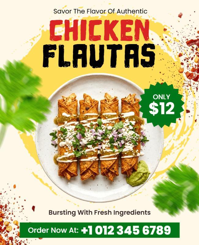 Authentic Chicken Flautas Restaurant Special Flyer Template