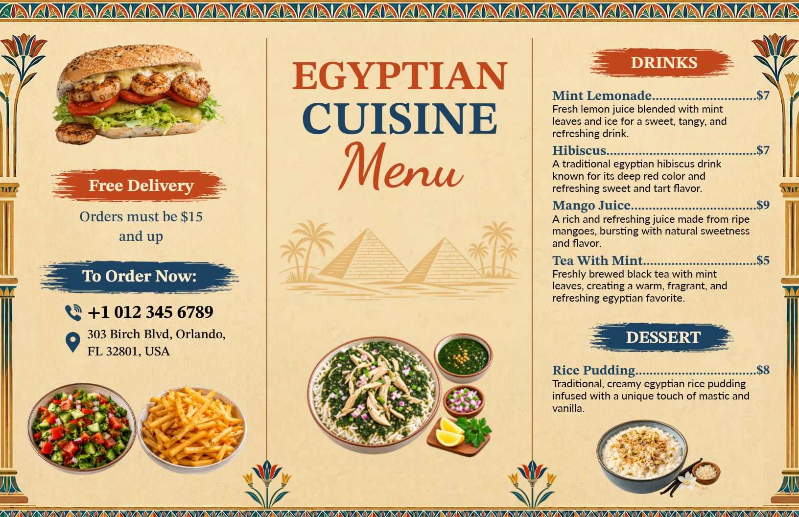 Authentic Egyptian Cuisine Featuring Traditional Dishes Egyptian Menu Template