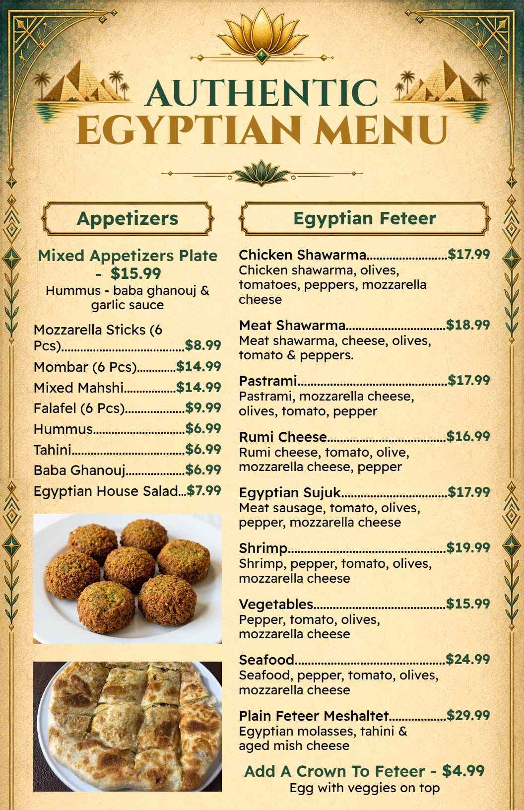 Authentic Egyptian Dishes and Traditional Savory Delights Egyptian Menu Template