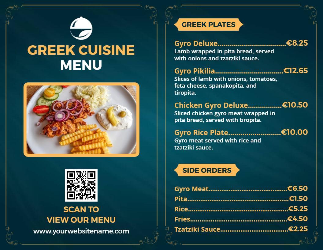 Authentic Greek Dishes with Fresh Ingredients Restaurant Menu Template