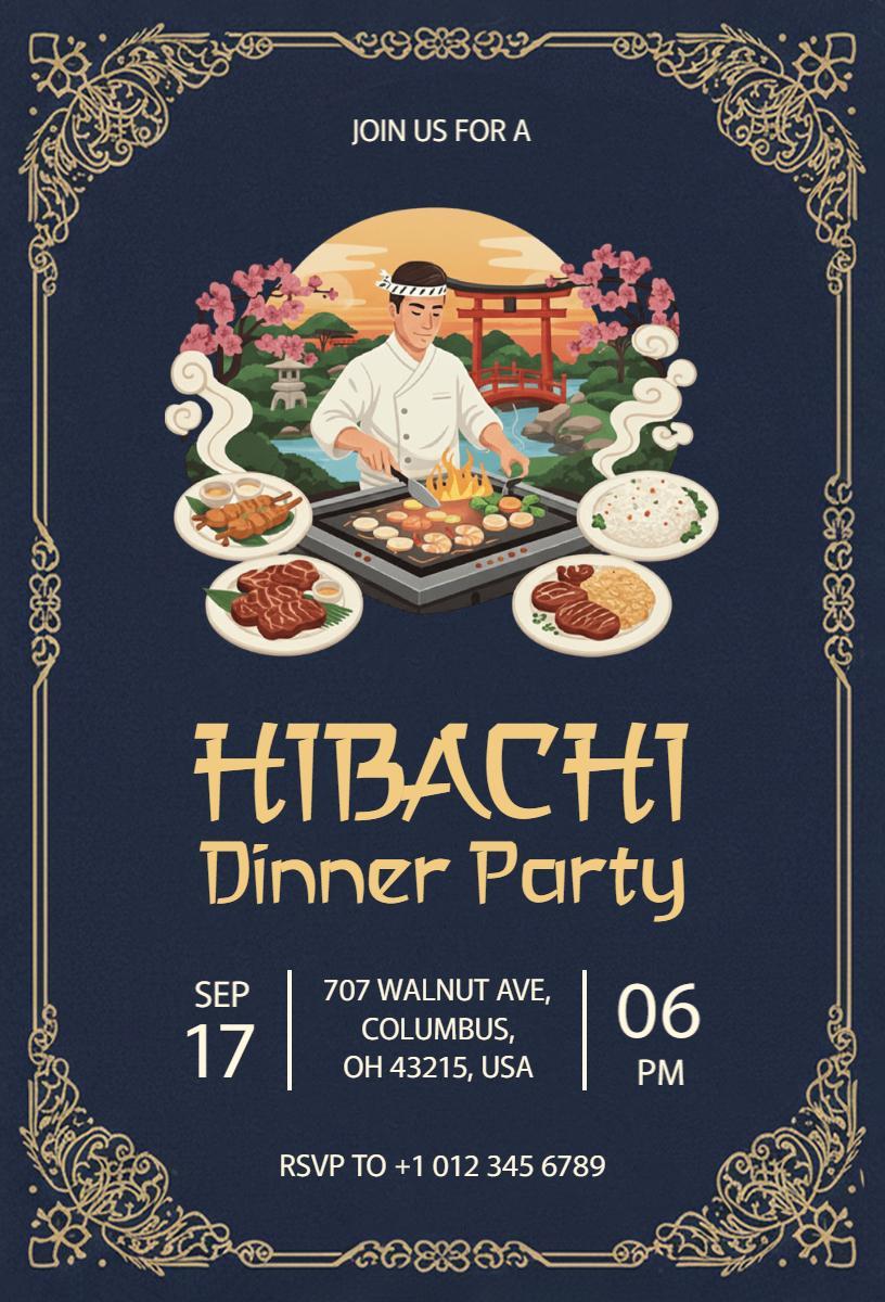 Authentic Hibachi Style Dinner Party Celebration Invitation Template