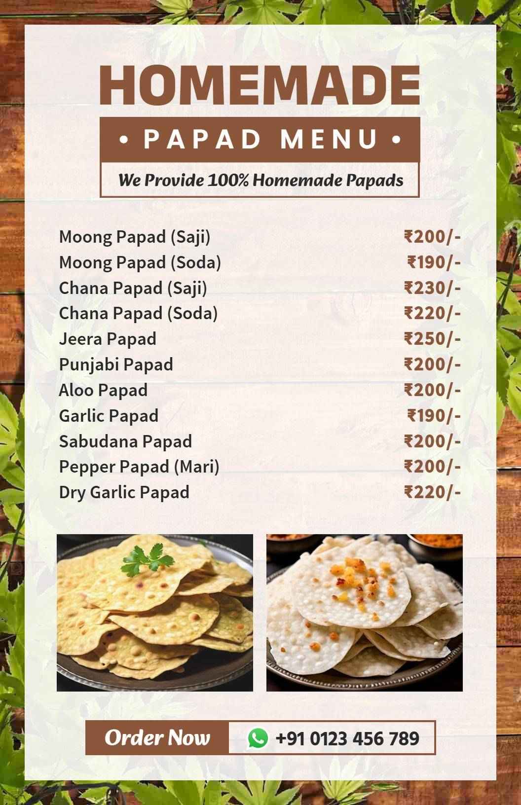 Authentic Homemade Papad Menu Template