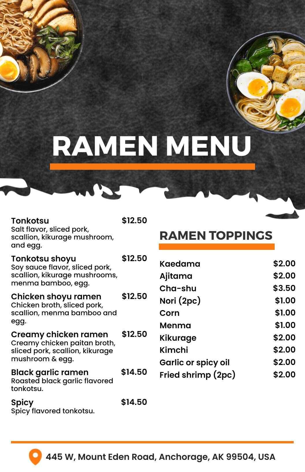 Authentic Japanese Ramen with Variety of Toppings Menu Template