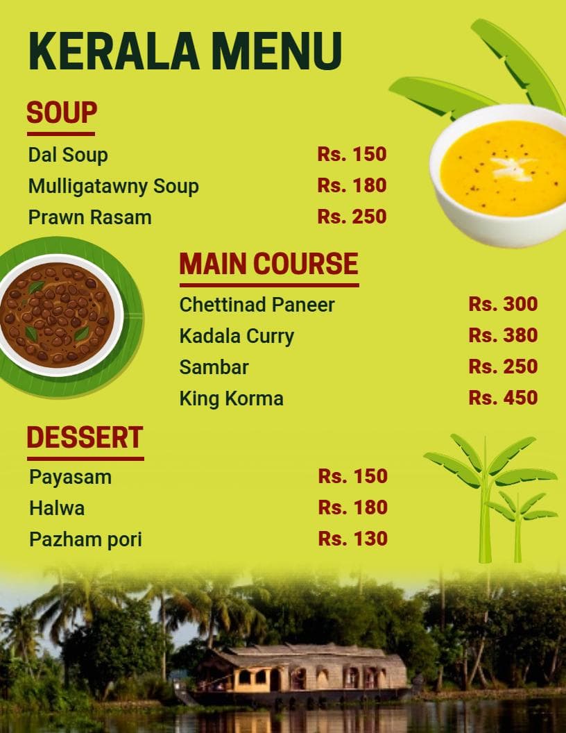 Authentic Kerala Dishes with Rich Flavors and Spices Indian Cuisine Menu Template