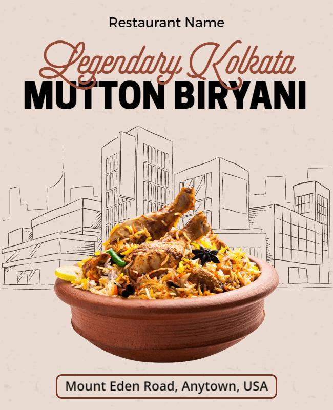 Authentic Kolkata Mutton Biryani Restaurant Flyer Template