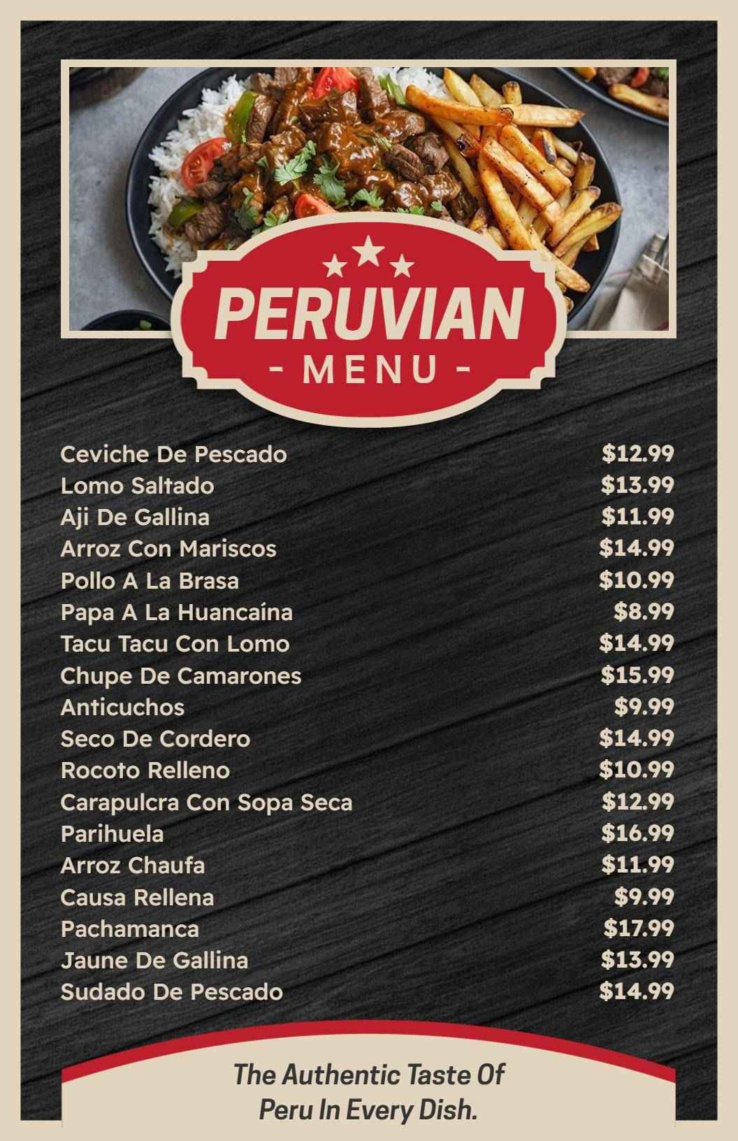 Authentic Latin Flavors Traditional Peruvian Menu Template