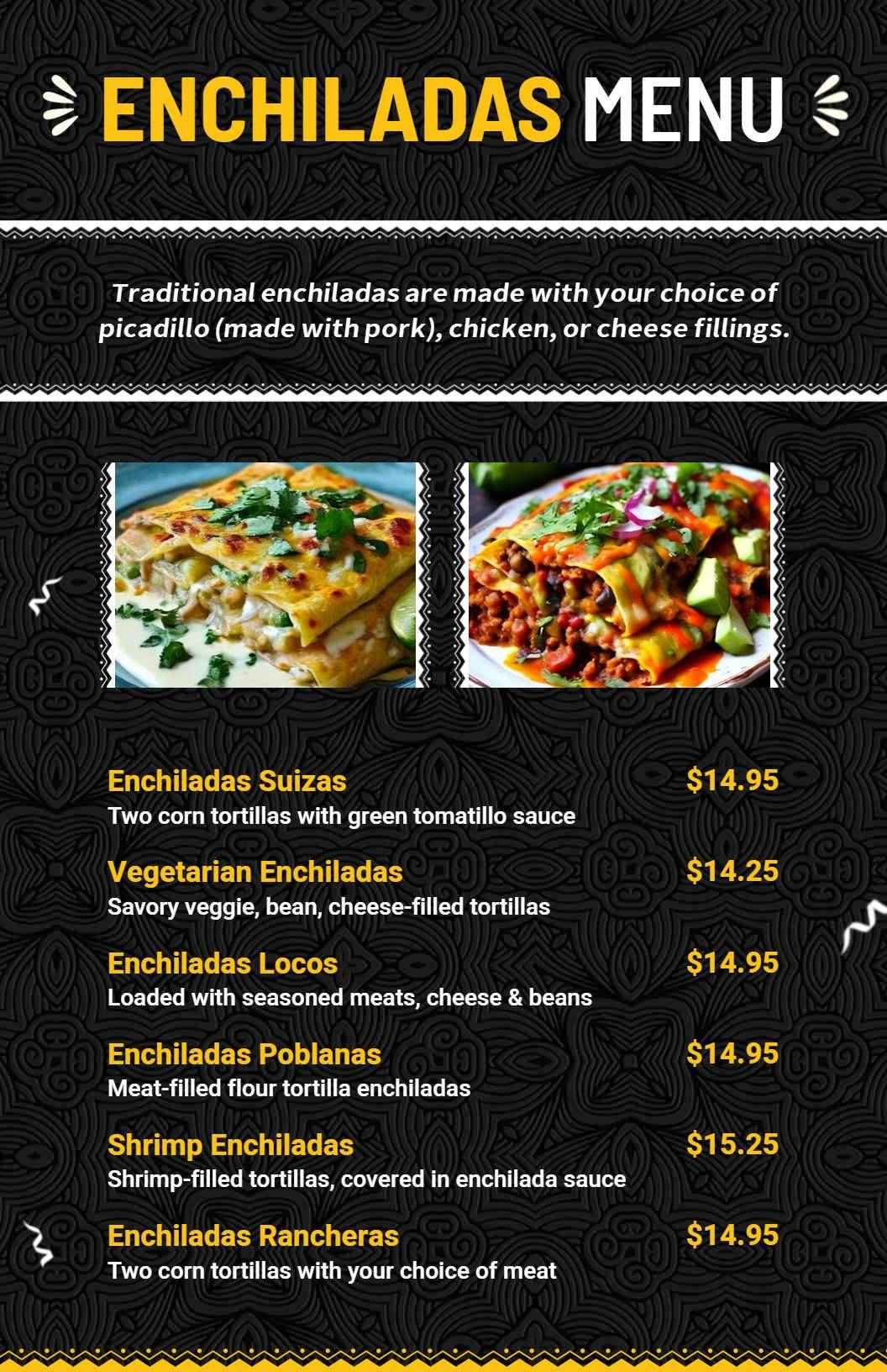 Authentic Mexican Enchiladas Varieties Menu Template