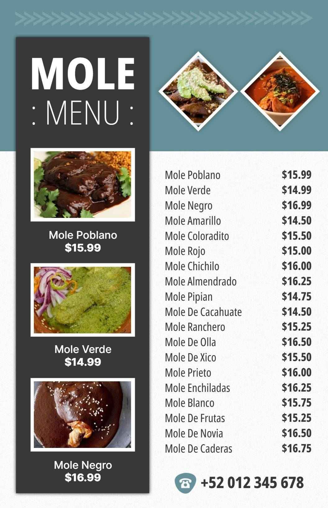 Authentic Mexican Flavor Mole Dish Selection Menu Template
