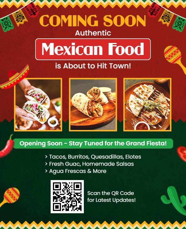 Authentic Mexican Food Coming Soon Announcement Flyer Template