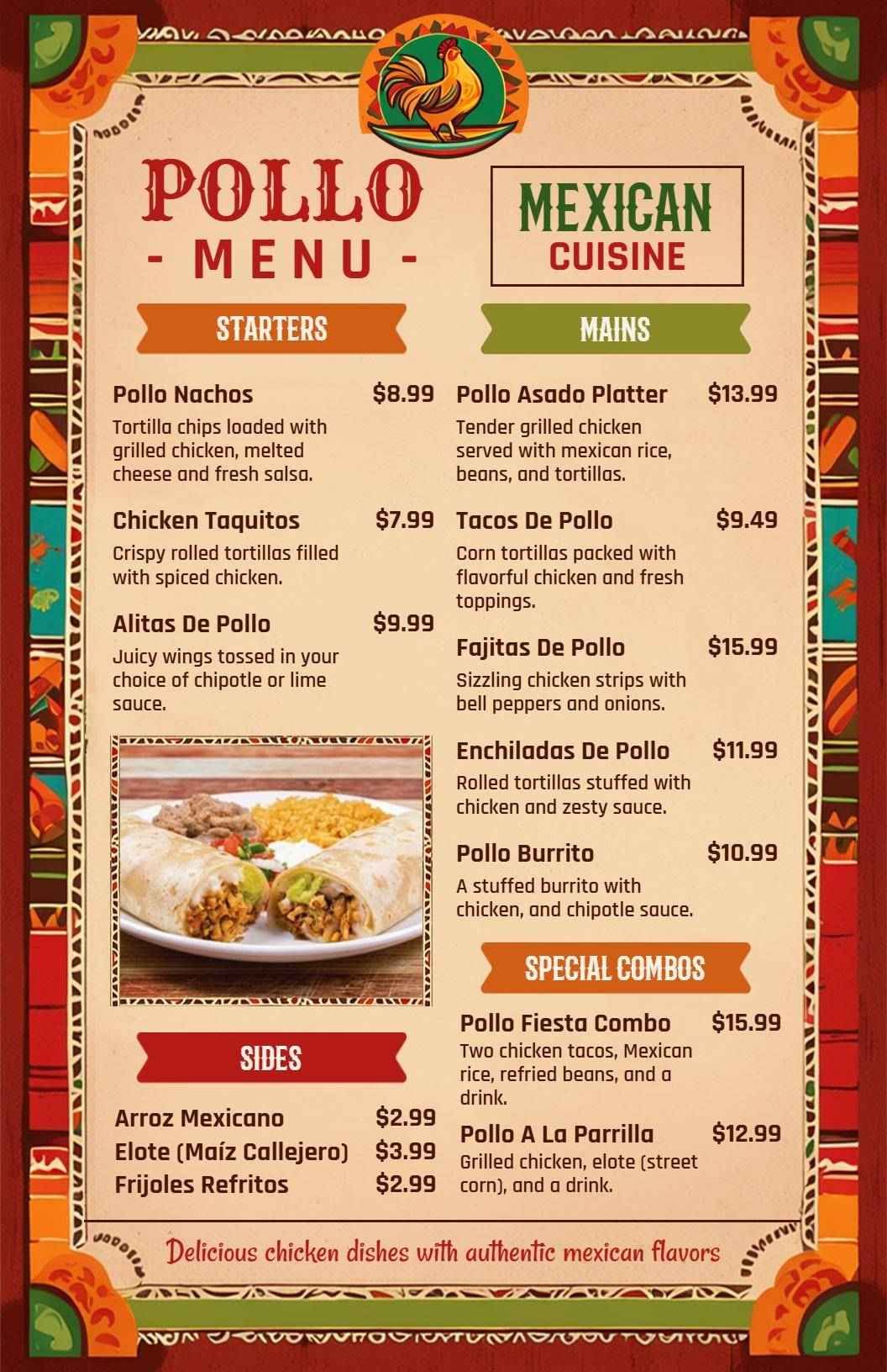 Authentic Mexican Pollo Menu Template