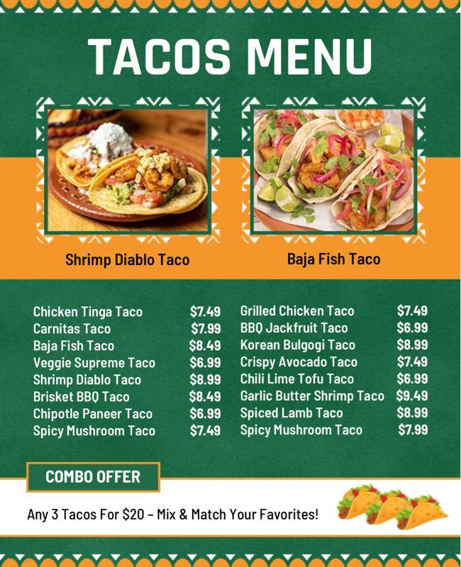 Authentic Mexican Tacos Menu Flyer Template