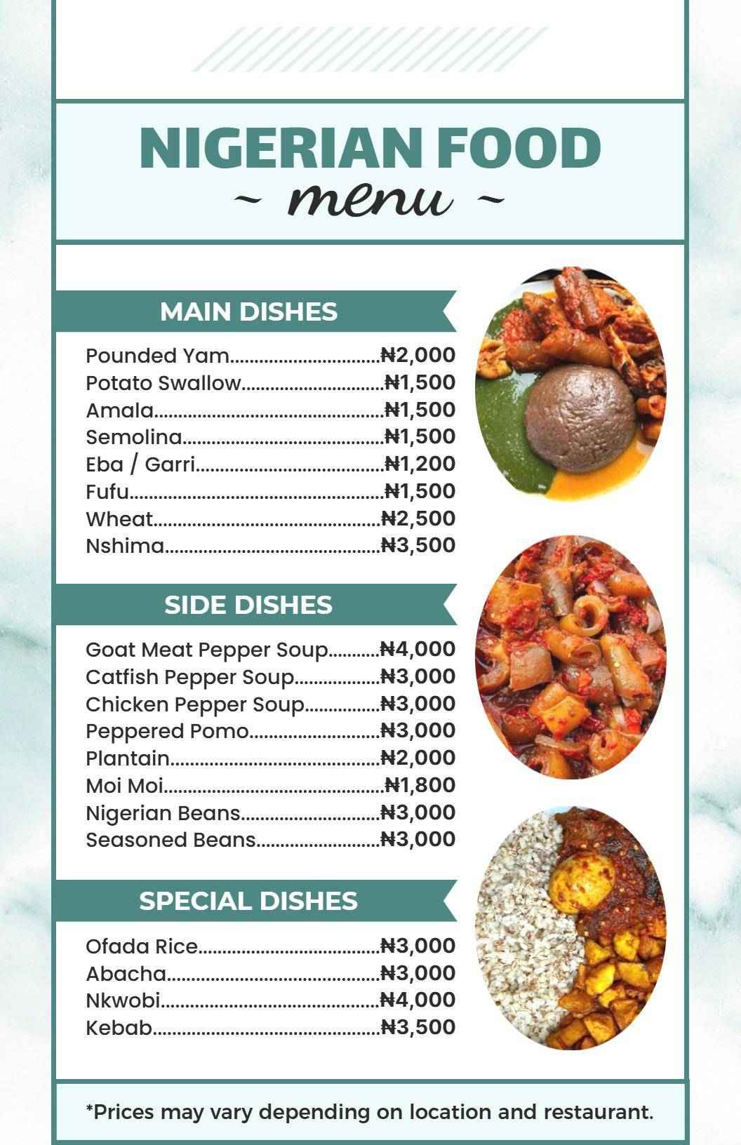 Authentic Nigerian Cuisine with Classic Dishes Menu Template