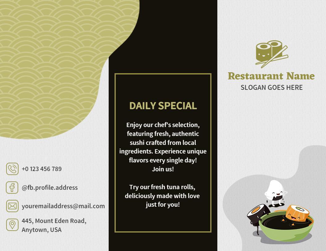 Authentic Sushi Daily Special Restaurant Brochure Template