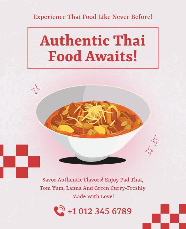 Delicious Thai Cuisine Showcase with Red and White Flyer Template