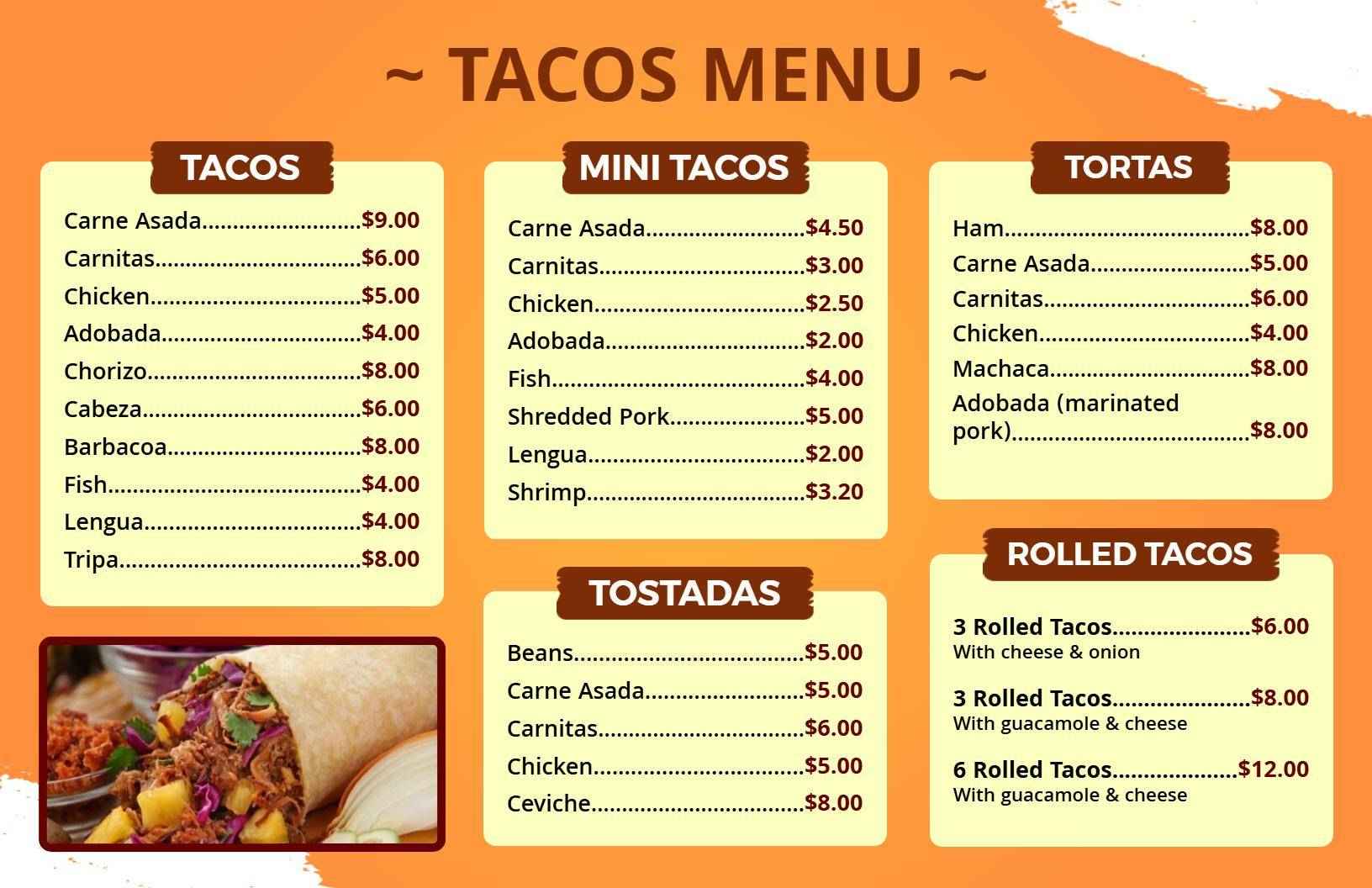 Authentic Tostadas with Freshly Made Ceviche Tacos Menu Template
