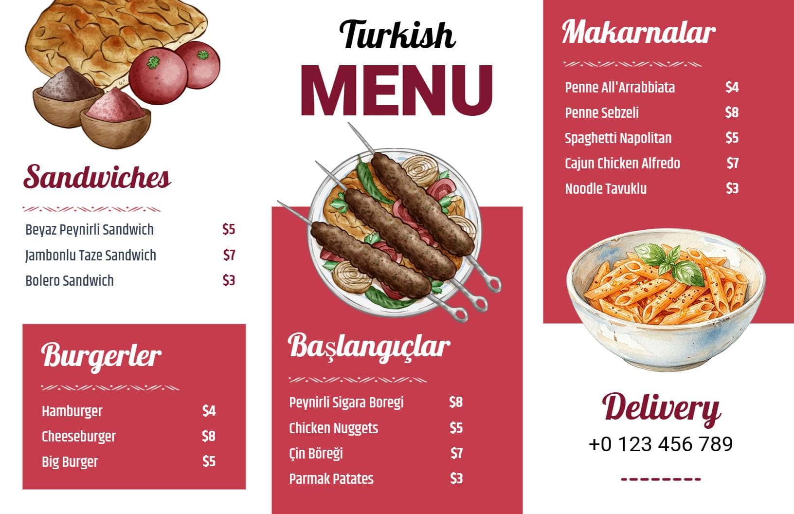 Authentic Turkish Cuisine with Delicious Dishes Tri Fold Menu Template