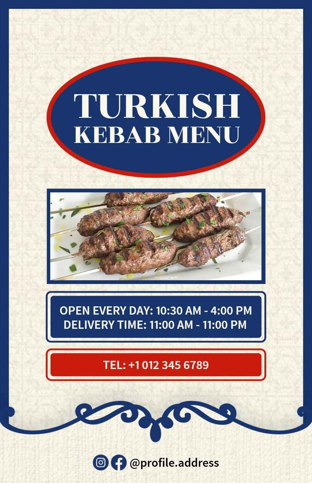 Authentic Turkish Flavorful Kebab Selection Menu Template