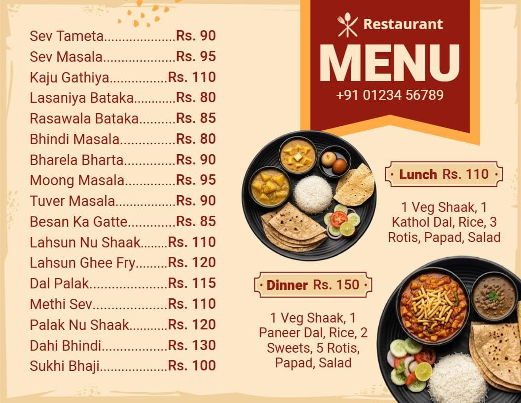 Authentic Vegetable Dishes and Spice Blends Indian Cuisine Menu Template
