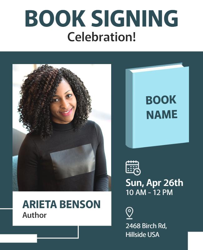 Modern Aqua Book Signing Celebration Event Flyer Template