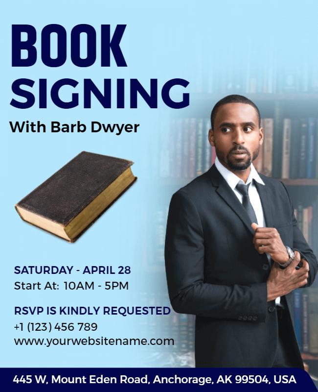 Sophisticated Blue Book Signing Event Flyer Template