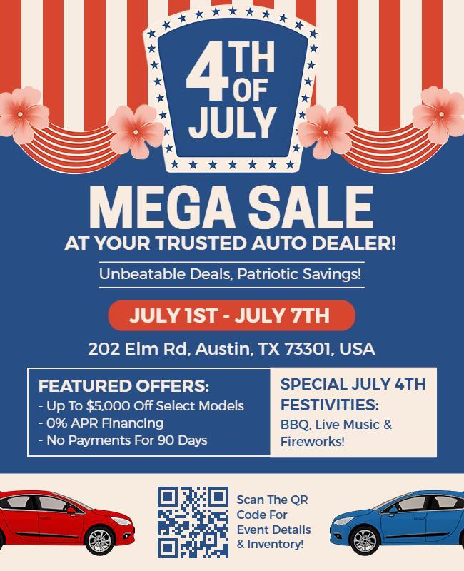 Auto Dealer Fourth of July Special Offers Flyer Template