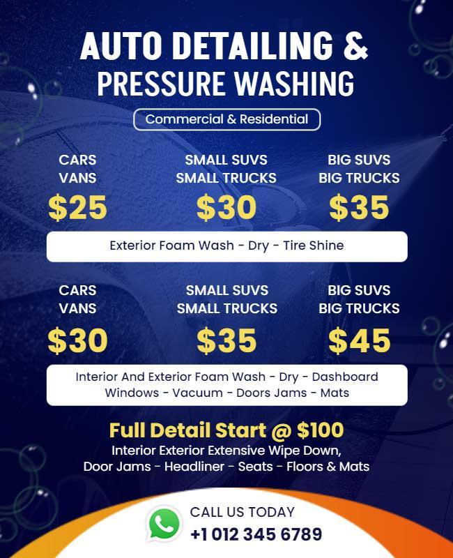 Auto Detailing and Pressure Washing Service Flyer Template