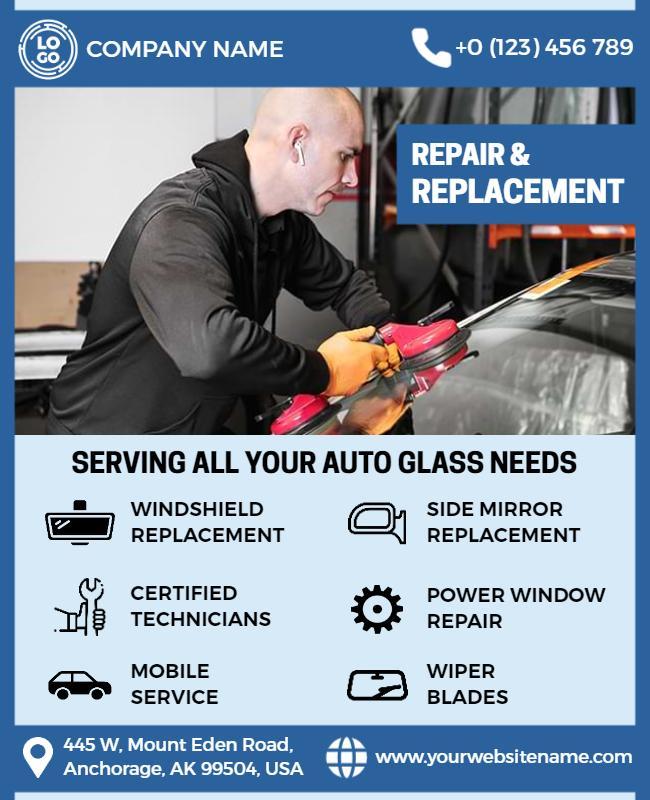 Auto Glass Repair and Replacement Services Flyer Template