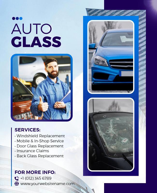 Modern Blue Auto Glass Repair Services Flyer Template