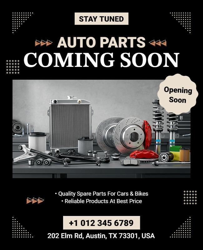 Auto Parts Coming Soon Announcement Flyer Template
