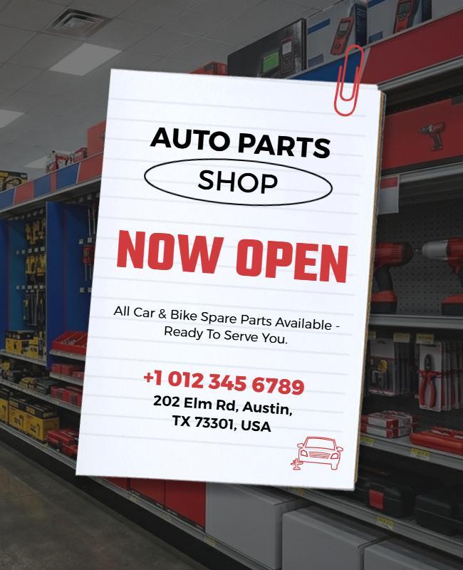 Auto Parts Shop Open Announcement Flyer Template