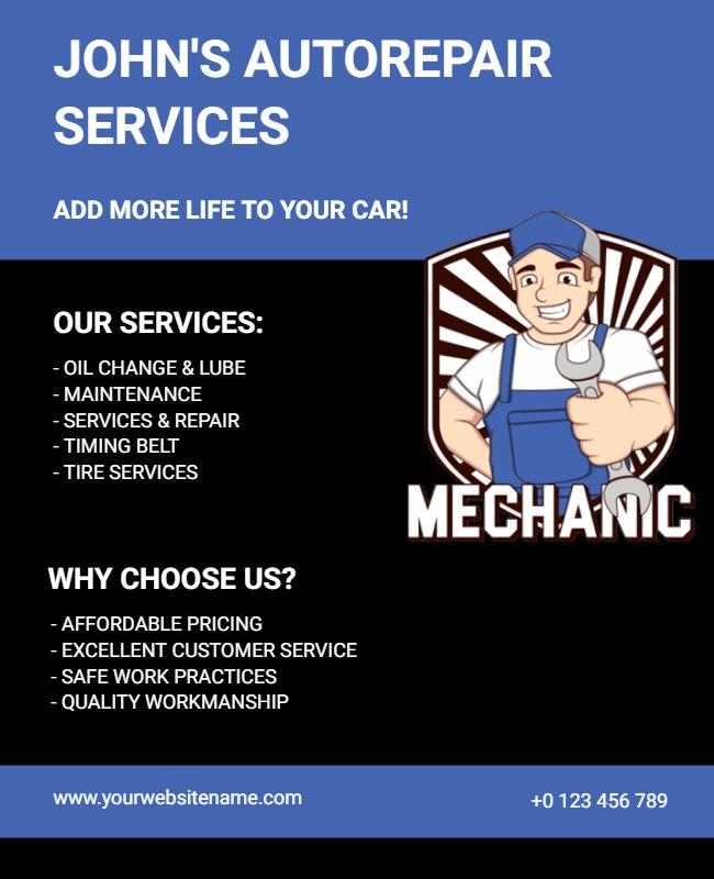 Professional Blue Auto Repair Services Flyer Template