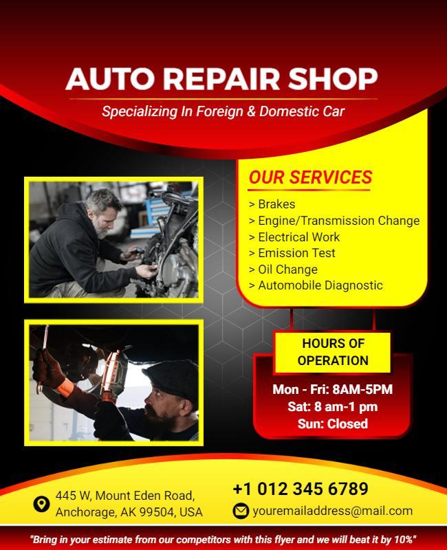 Auto Repair Shop Services Flyer Template