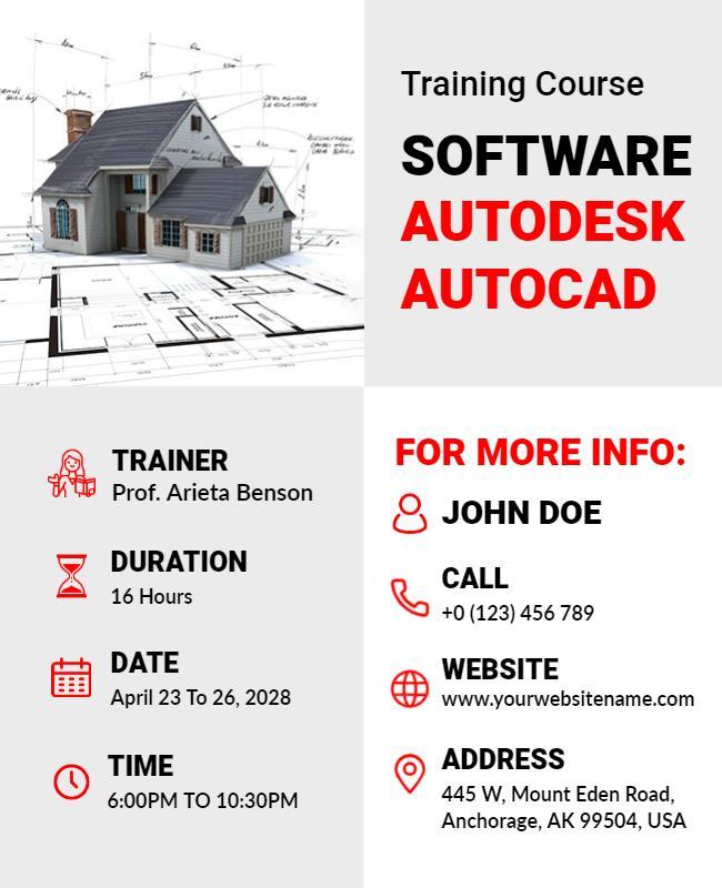 Autodesk Autocad Software Training Course Flyer Template