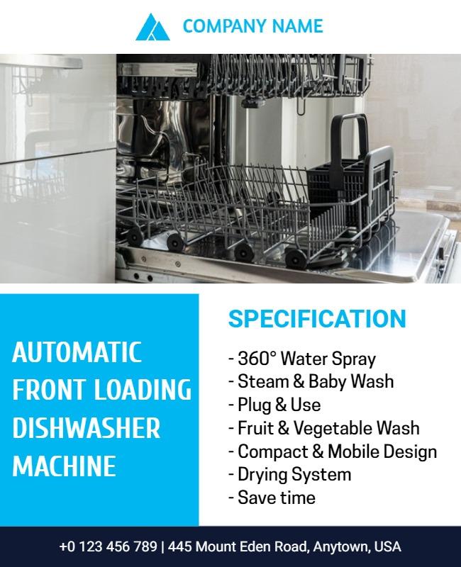 Automatic Front Loading Dishwasher Machine Flyer Template