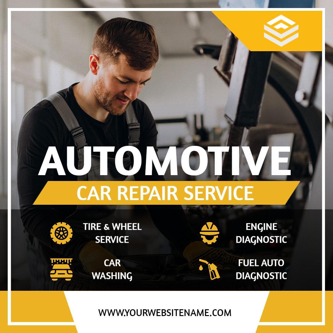 Automotive Car Repair Service with Engine Diagnostics Ad Template