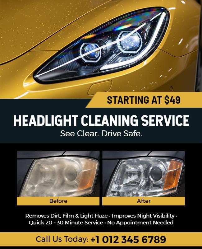 Automotive Headlight Cleaning Service Promotional Flyer Template