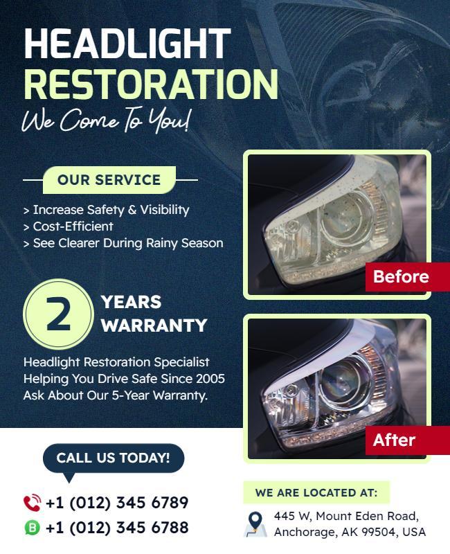 Automotive Headlight Restoration Service Flyer Template