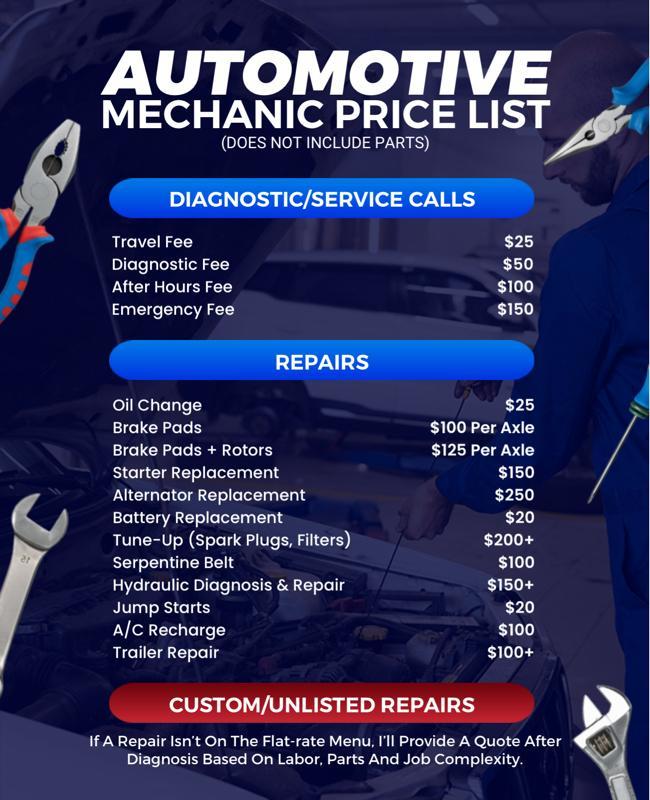 Automotive Mechanic Price List Flyer Template