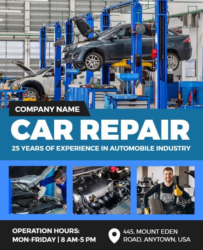 Professional Blue Automotive Repair Service Flyer Template