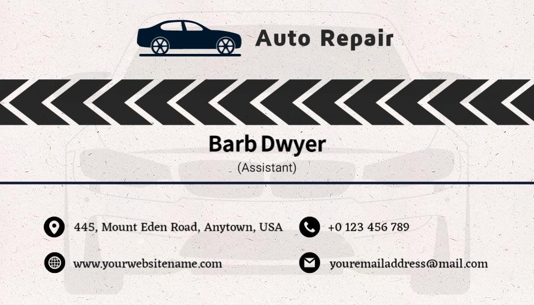 Automotive Theme with Chevron Stripes Auto Repair Business Card Template