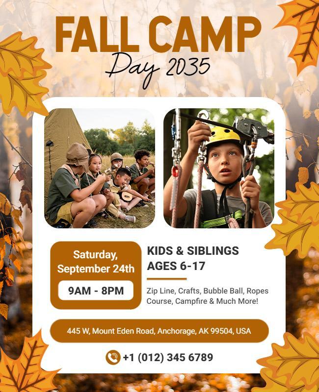 Autumn Adventure Kids Fall Camp Day Flyer Template