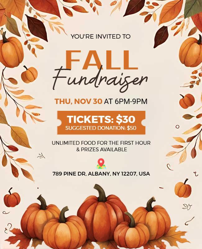 Autumn Fall Fundraiser Event Invitation Flyer Template